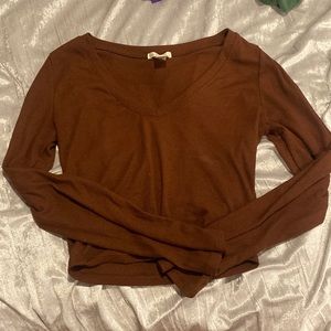 long sleeve brown crop top